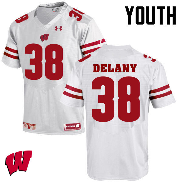 Wisconsin Badgers Youth #38 Sam DeLany NCAA Under Armour Authentic White College Stitched Football Jersey ZJ40I33JX